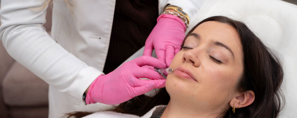 NicholsMD clinician administering a lip filler injection to a patient